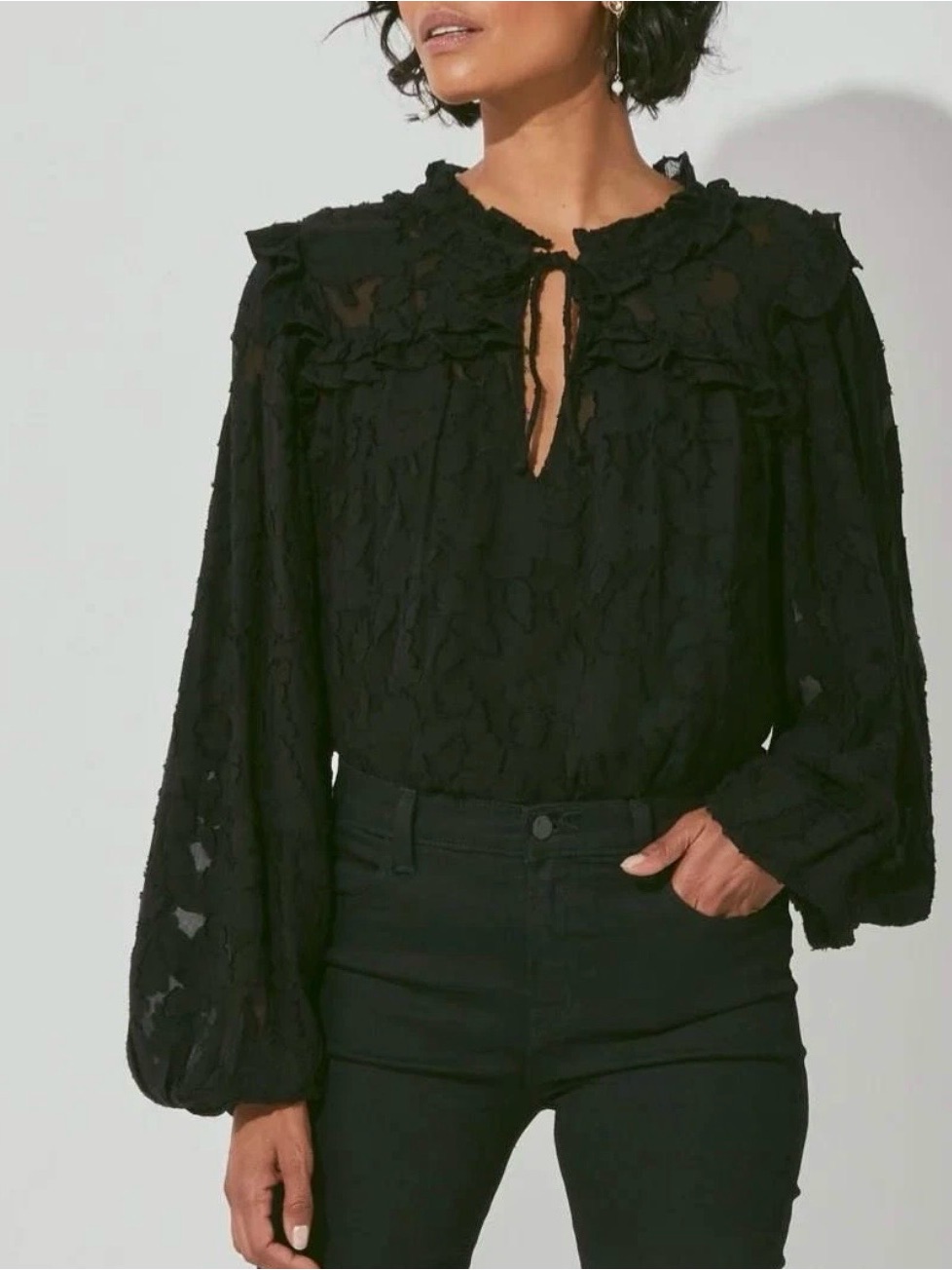 Cleobella Black Ruffled Lace Blouse
